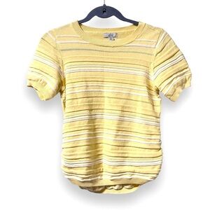 Croft & Barrow Yellow Striped Short Sleeve Knit Sweater Size Medium Retro Spring